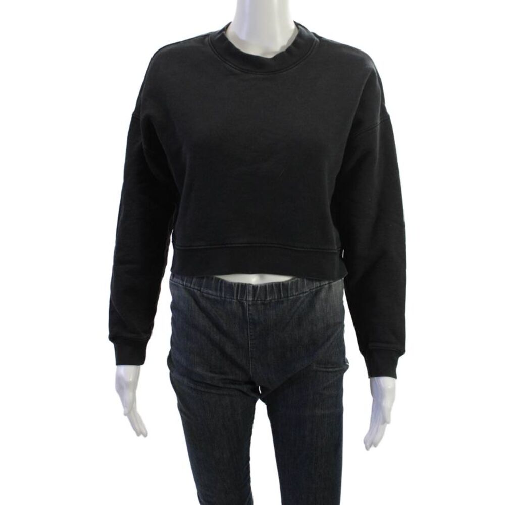 Mate Women Pullover Sweatshirt Black Organic Cotton Long Sleeve Size S